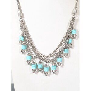 Simply Vera Wang Green Charm Necklace Double‎ Chain Silver Tone Boho 20"
